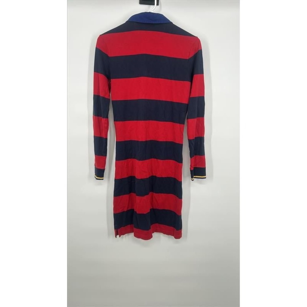 Ralph Lauren Womens Rugby Shirt Dress Red Navy Striped Long Sleeve Crest Small - Picture 4 of 8